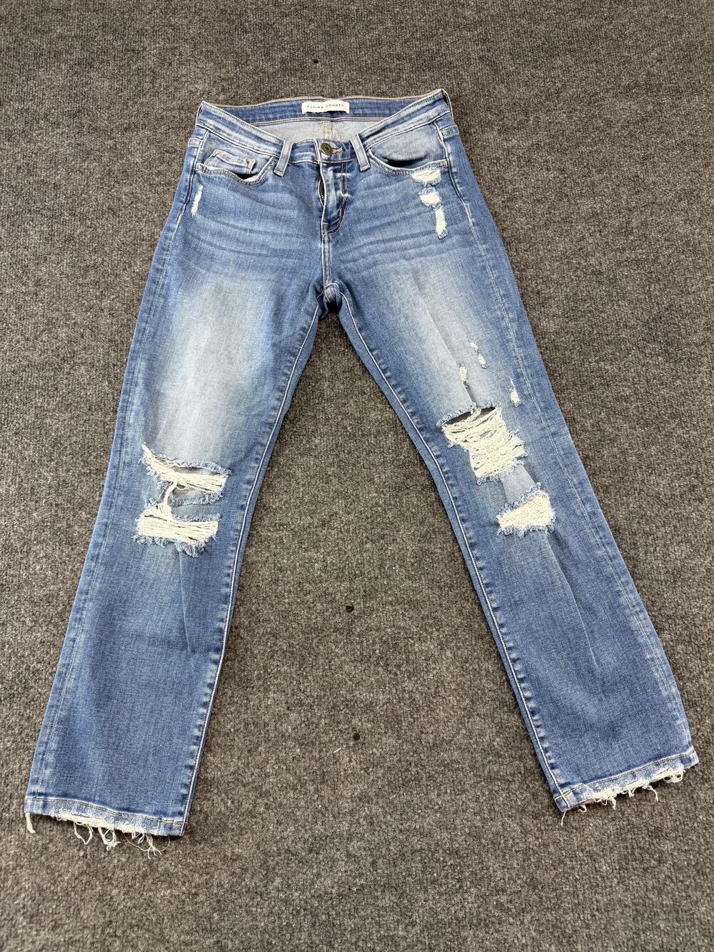 Flying Monkey Jeans Womens 25 Blue Medium Wash Distressed Straight Raw Hem